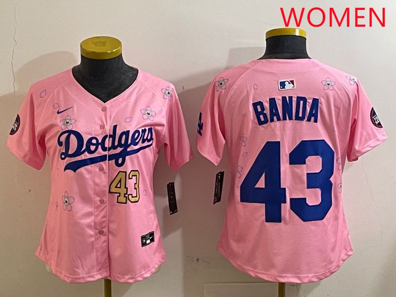 Women Los Angeles Dodgers #43 Banda Pink White Blue Sakura Edition 2025 Nike MLB Jersey style 4